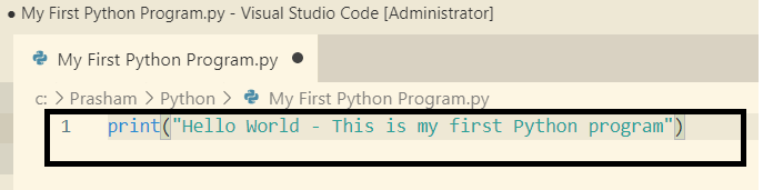 Python - First python program in Visual Studio Code using print()