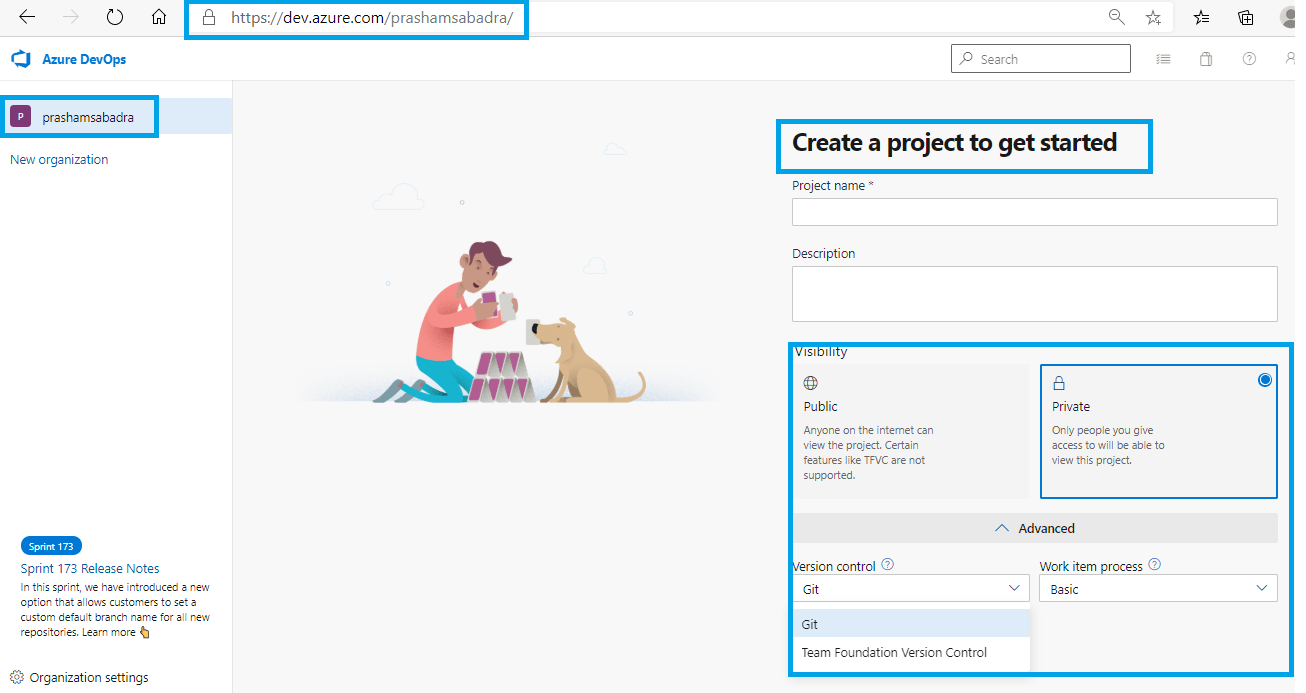 Creating new Microsoft Azure DevOps project