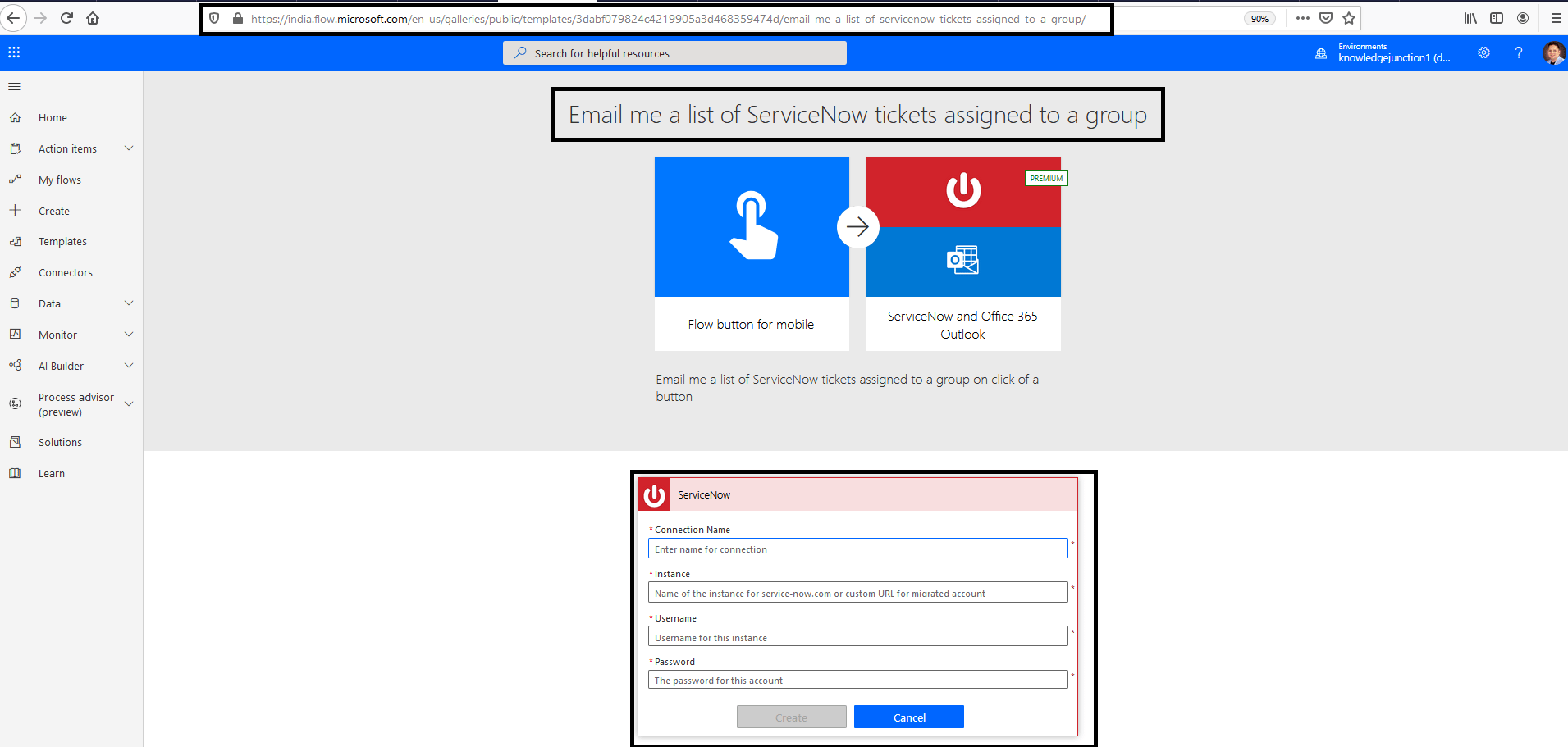 Creating Service Now connection from Power Automate