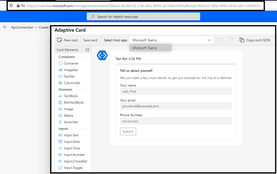 Adaptive card in Power Automate for user input