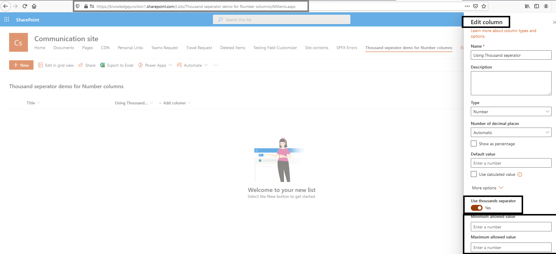 Microsoft List and SharePoint list now supports thousand seperator