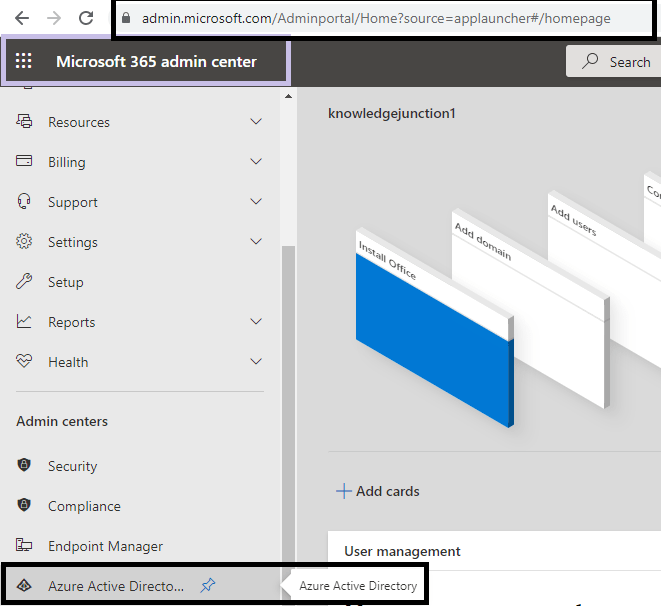 Azure AD portal access from Microsoft 365 admin center