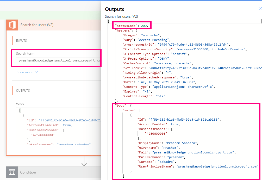 Power Automate - Result of "Search for users (V2) action