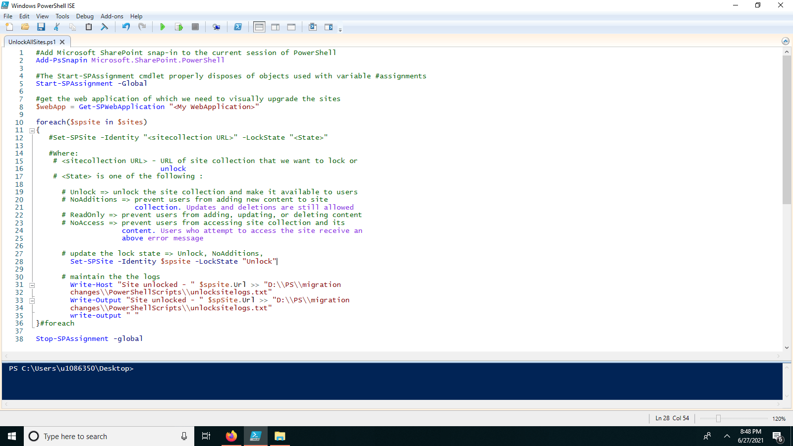 PowerShell script to unlock site collections from web application