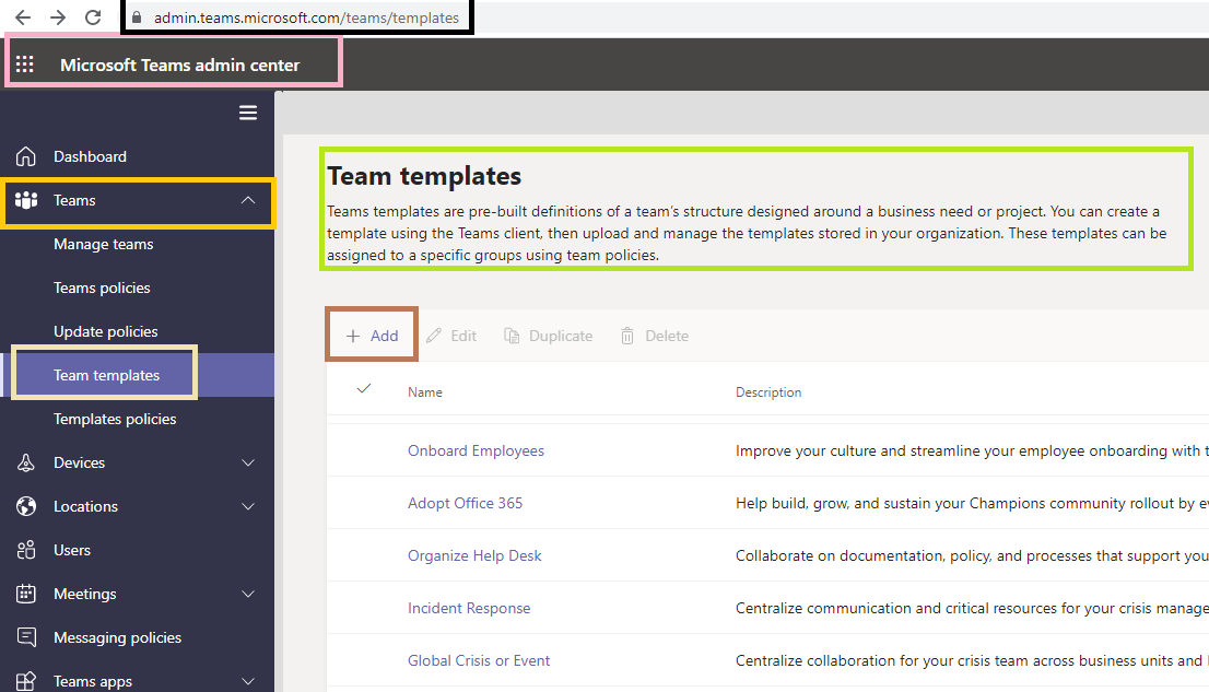M365 - Microsoft Teams - Teams admin center - Team templates