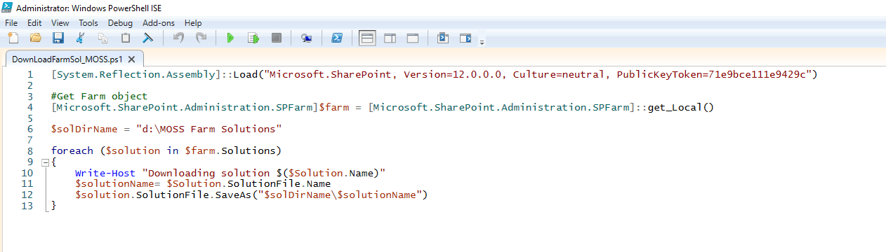 PowerShell script to downloas MOSS farm solutions