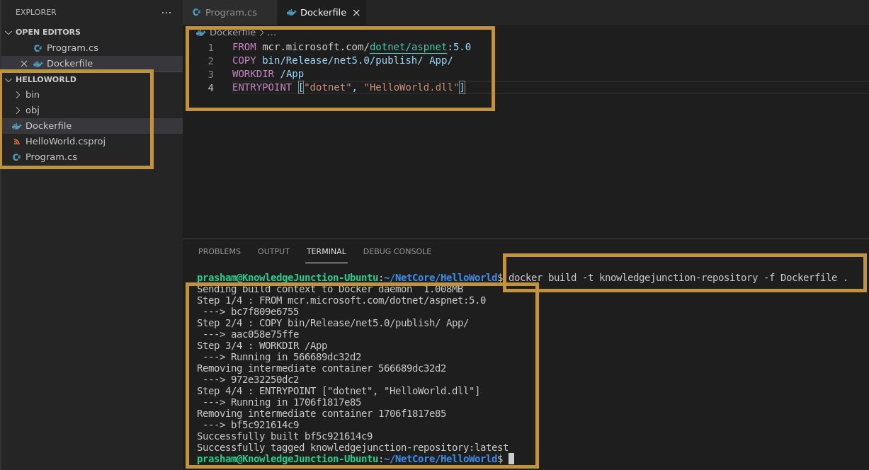 docker file for executing .NET CORE Console application to create container