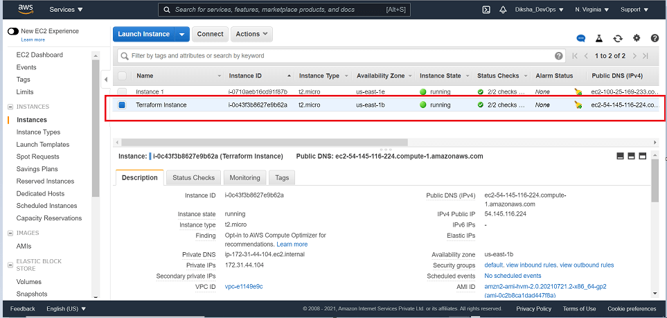 EC2 instance created using Terraform