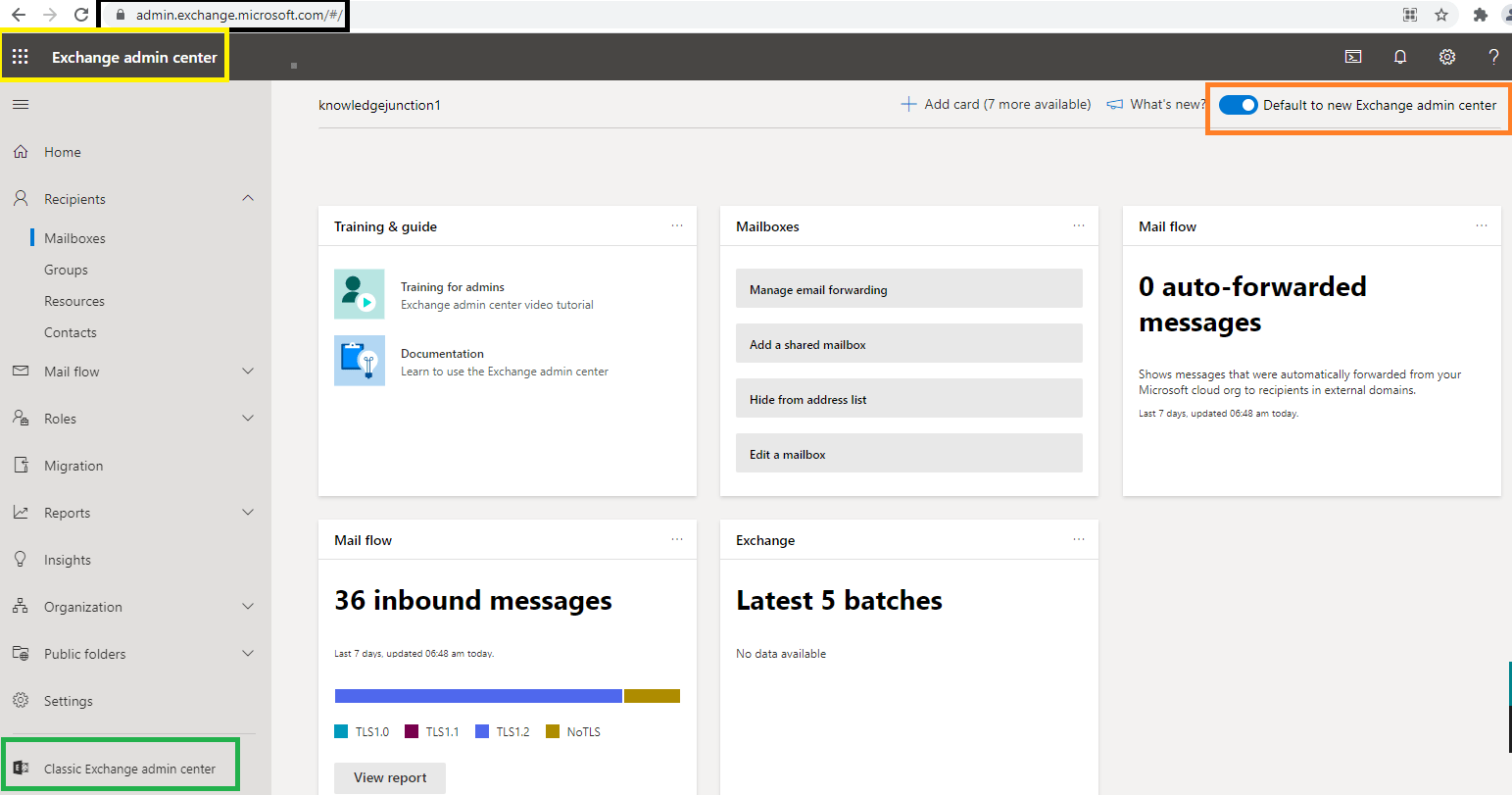 Microsoft 365 - New Exchange Admin Center -  https://admin.exchange.microsoft.com
