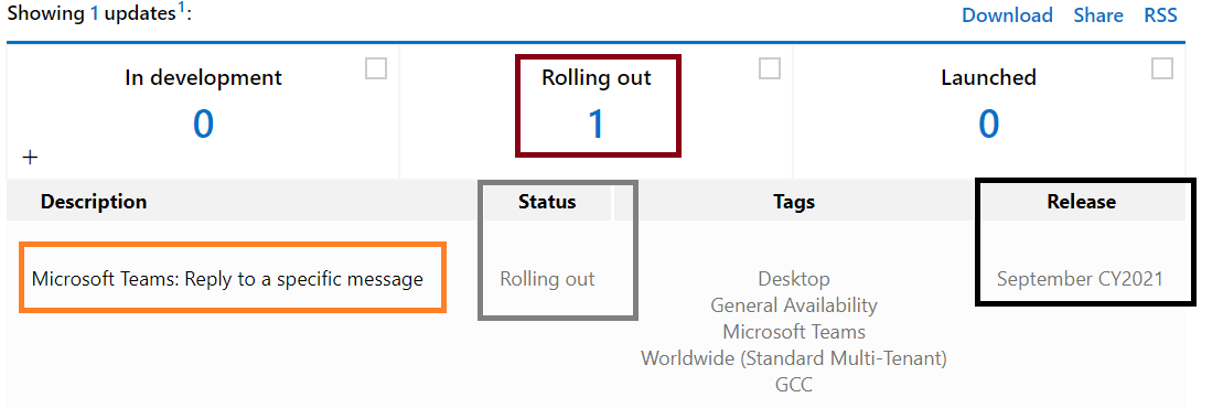 Microsoft Teams - Teams Desktop - "Reply" feature available for specific messages - Roadmap ID 81113