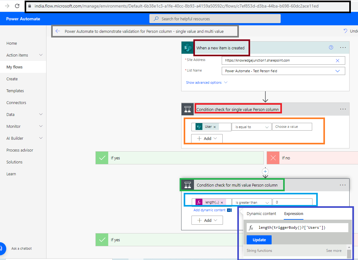 Power Platform - Power Automate - Flow to demonstrate validation on Person column with single value selection and multiple value selection