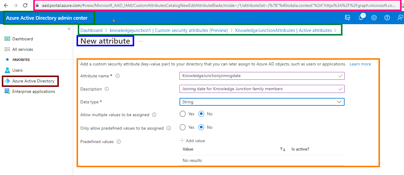 fig : Azure AD admin center >> Custom security attributes (Preview) >> creating new Custom security attribute