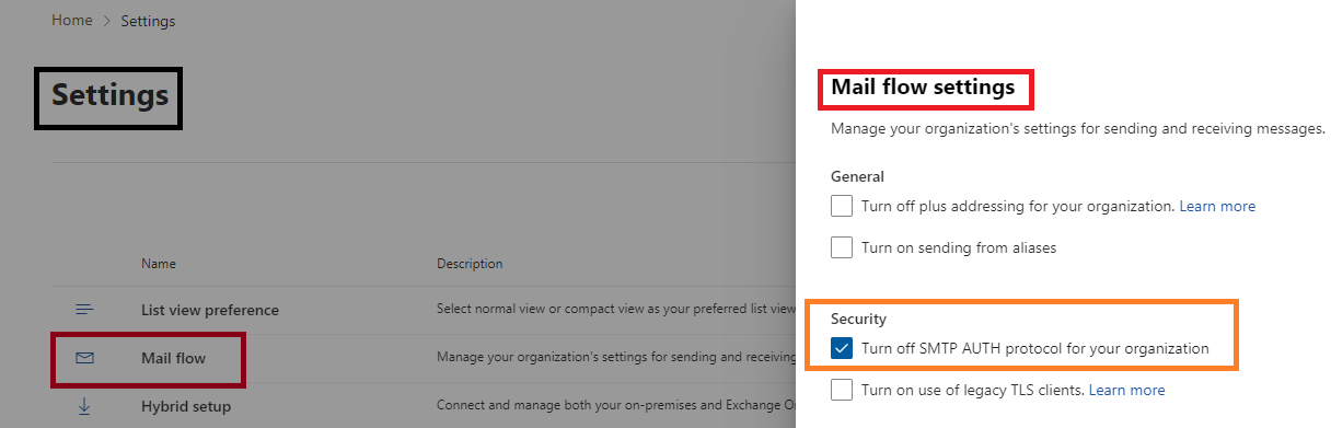 Exchange admin center - Mail flow settings