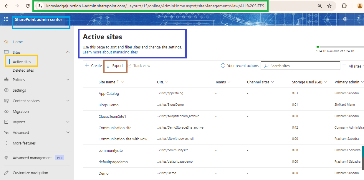 Microsoft 365 - SharePoint admin center - Active sites