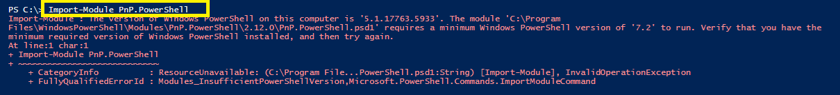 PnP PowerShell - Import-Module PnP.PowerShell - Exception old version of Windows PowerShell installed