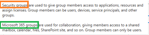 Microsoft Entra: Microsoft Groups - Difference between "Security groups" and "Microsoft 365 groups"