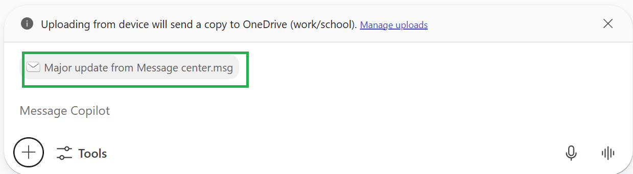 Microsoft 365 Copilot: Upload local files now supports .eml and .msg file types