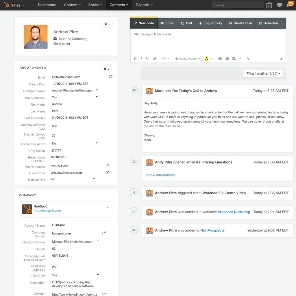 screenshot showing a contact in hubspot crm, a crm for utilities companies