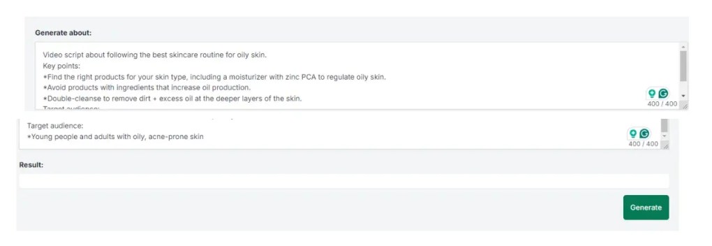 Inputting instructions into CoCoClip.AI’s video script generator