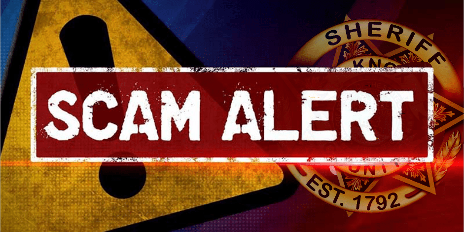 "SCAM ALERT" with KCSO Badge and Warning Sign