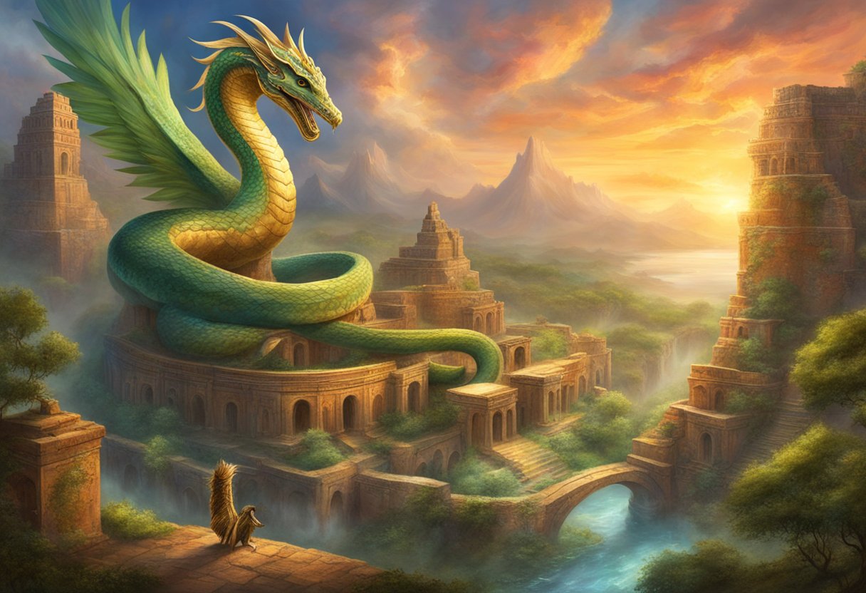 Feathered Serpent Mythical Encyclopedia - 4K Dark Wallpapers for Desktop
