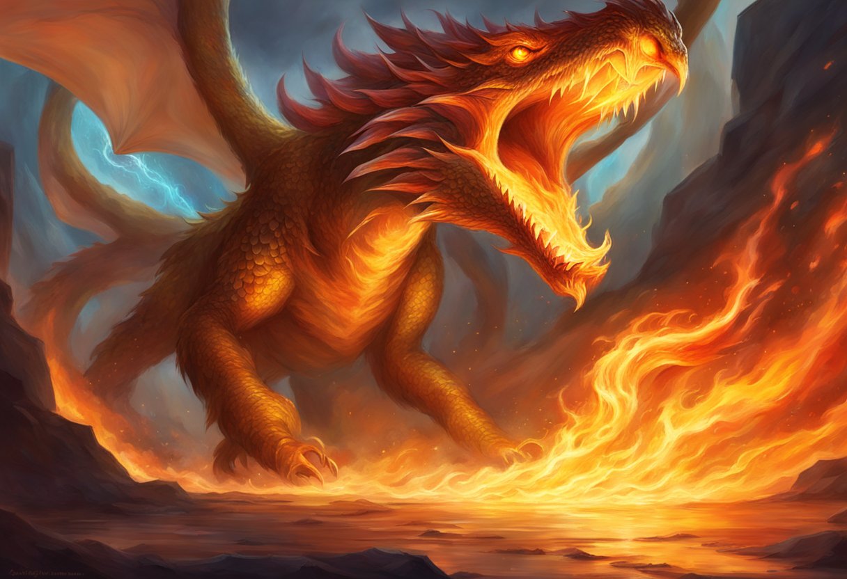 Mythical Fire Monster - High Resolution Geometric Illustrations for Desktop