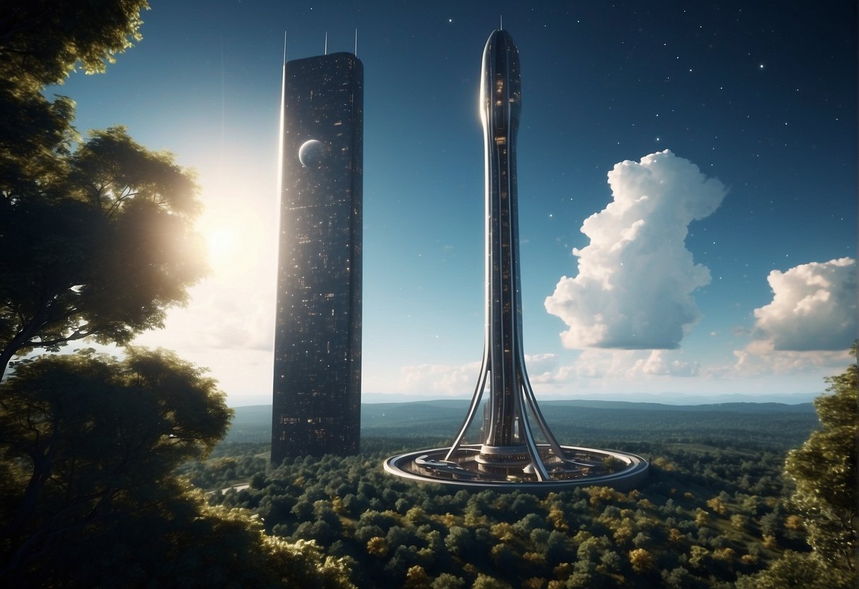 Amazing Future Technology Space Elevators For Future Space Travelling - Download Creative Geometric Design | 8K