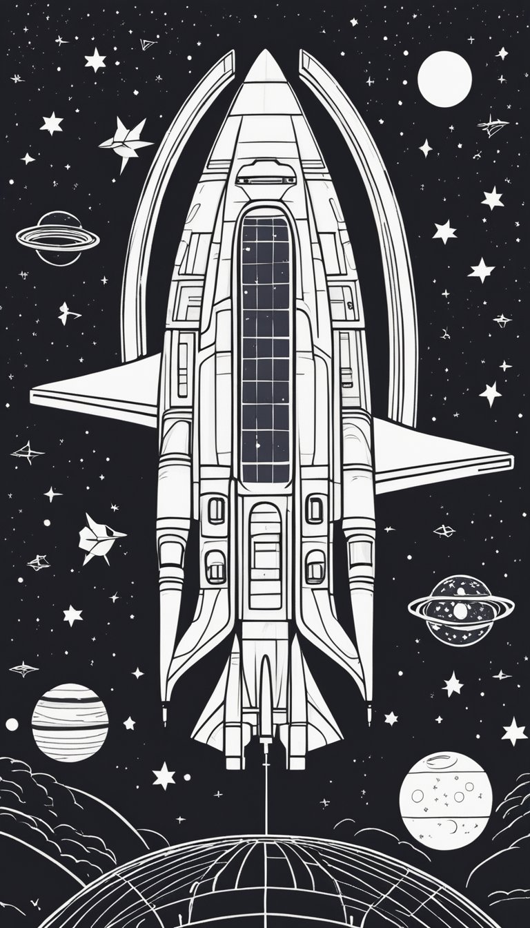 Spaceship Drawing Scrolller - Space Illustrations - Elegant 4K Collection