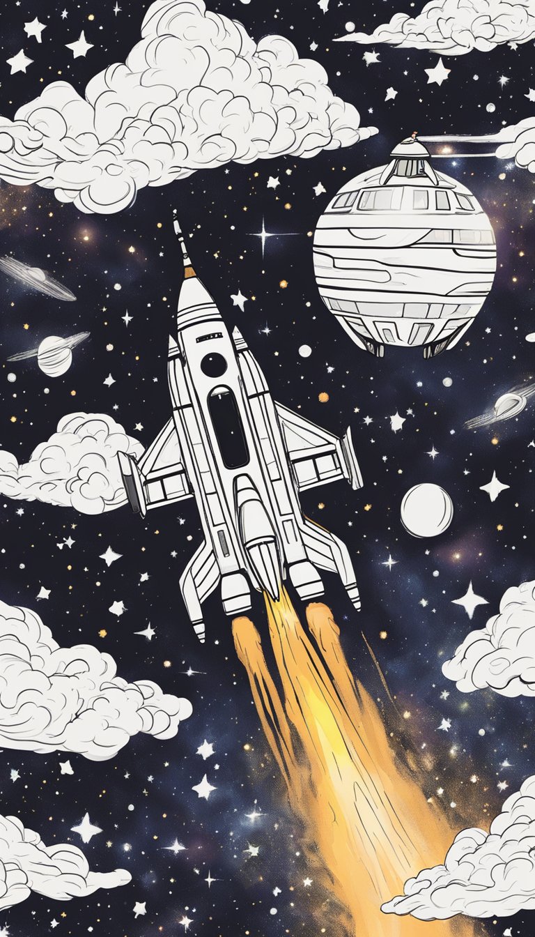 Spaceship Drawing Scrolller - Minimal Illustration Collection - Desktop Quality