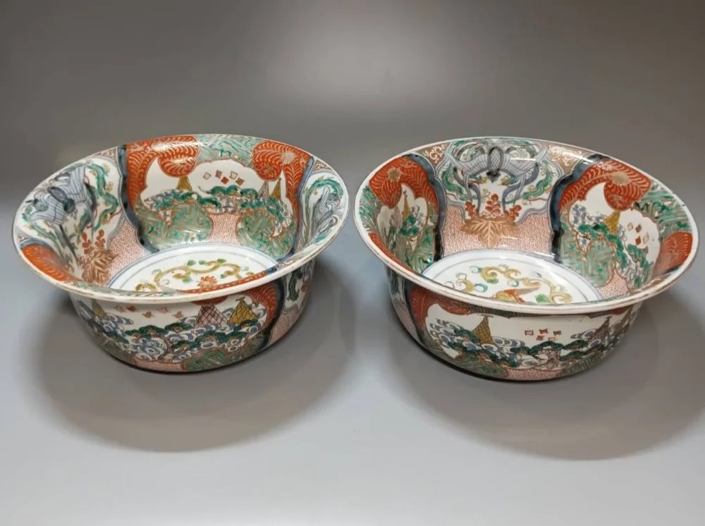 古伊万里 色絵 松竹梅鶴図 七寸皿五客［1］888 陶芸 アンティーク