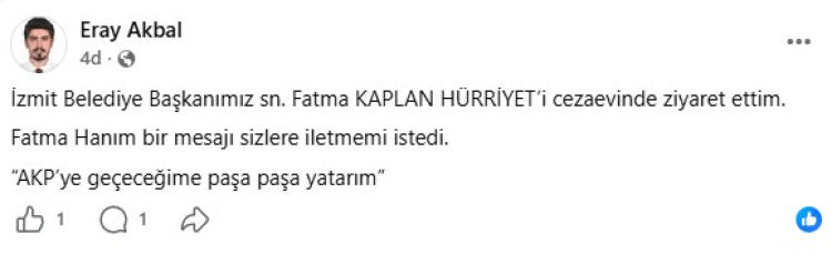 Fatma Kaplan Hürriyet’ten Cezaevinden Dikkat Çeken Mesaj