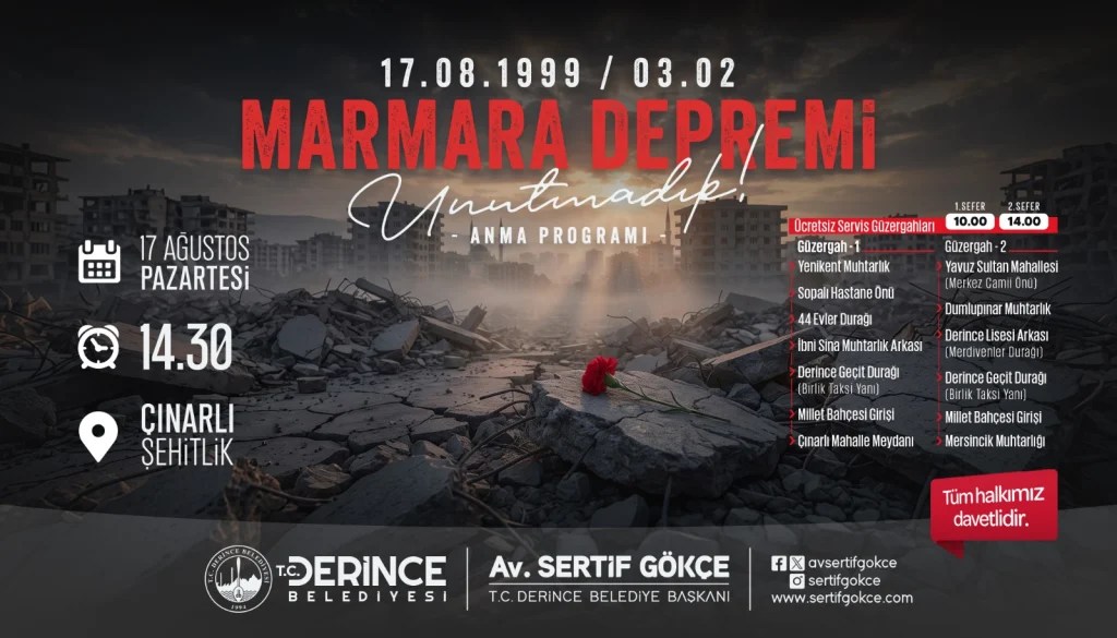 Deprem Şehitleri Derince’de Dualarla Anılacak!