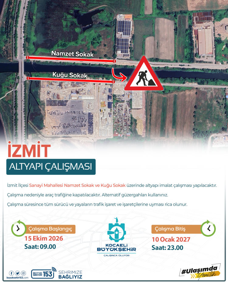 İzmit’te altyapı çalışması: İki sokak trafiğe kapanıyor