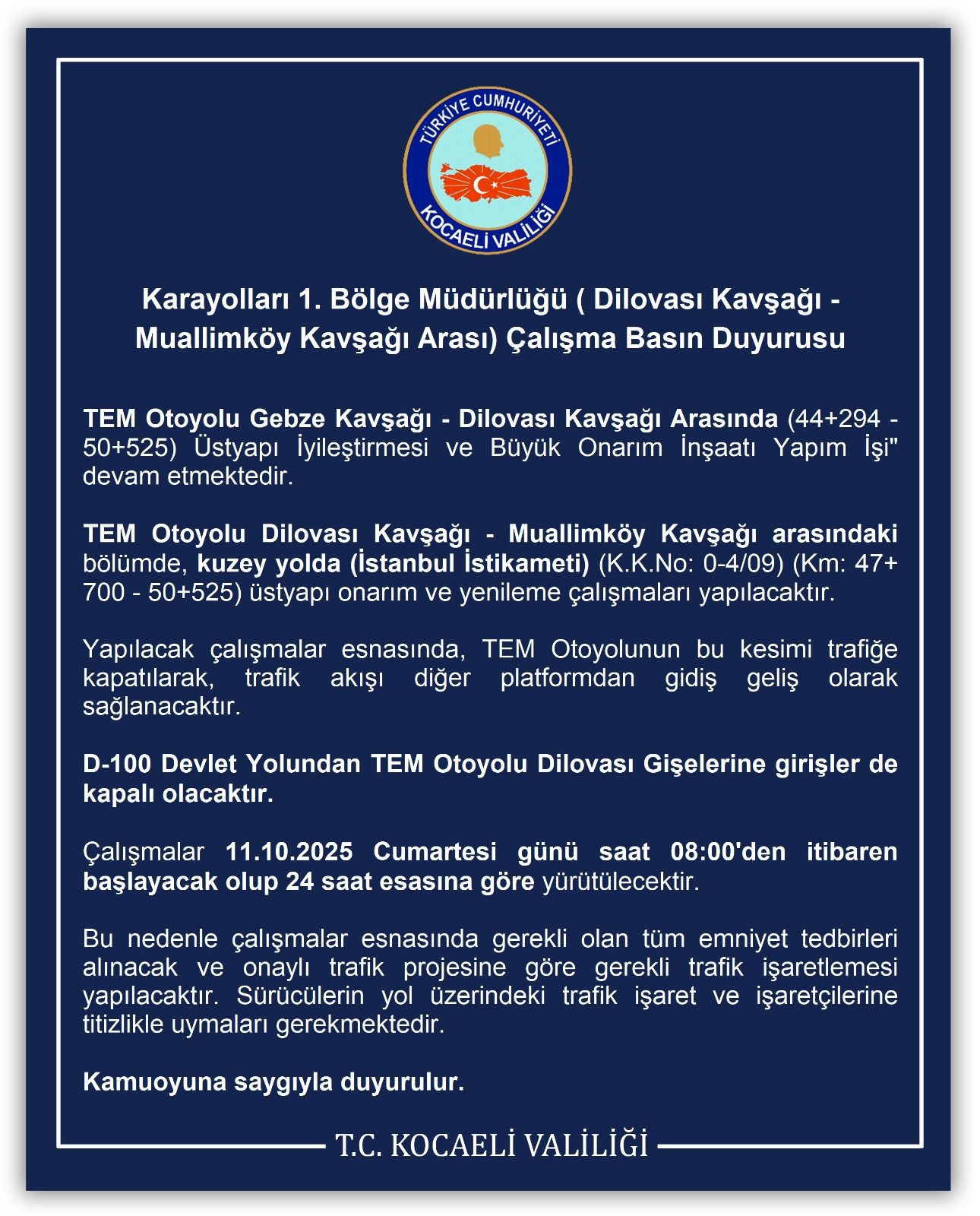 TEM Otoyolu’nda girişler kapatıldı
