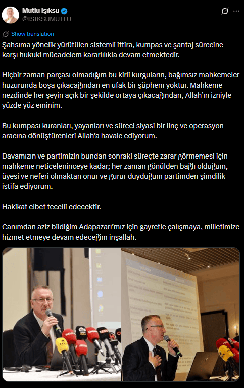 Mutlu Işıksu AK Parti’den istifa etti: “Süreç sonuçlanana kadar”