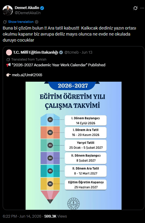 Demet Akalın’dan yeni eğitim takvimine tepki