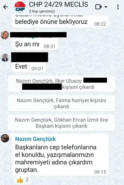 İzmit Belediyesi soruşturmasında gözaltına alınan isimler WhatsApp grubundan çıkarıldı