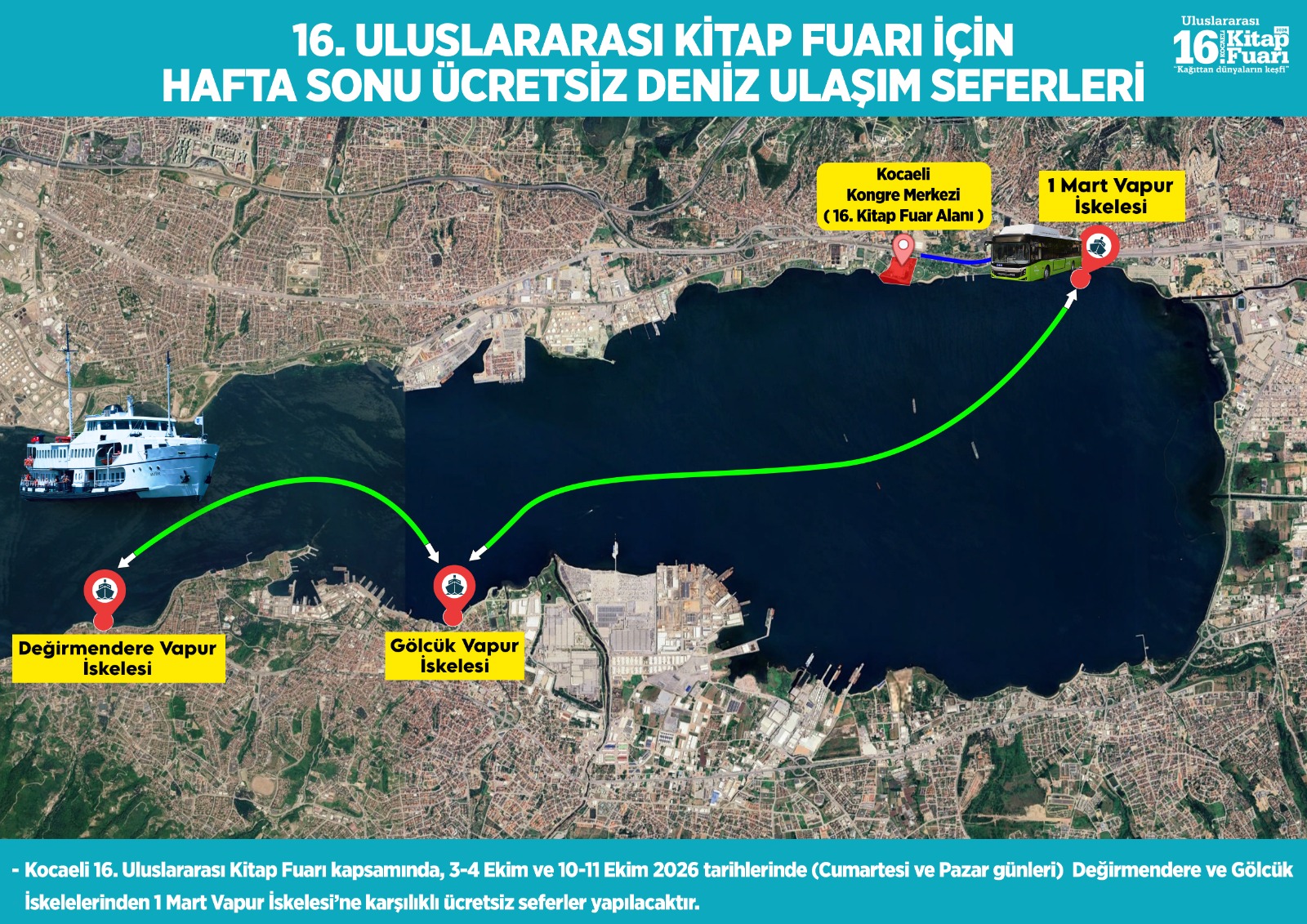 Kocaeli Kitap Fuarı’na ulaşım kolaylaşacak! Ücretsiz ring ve vapur seferleri