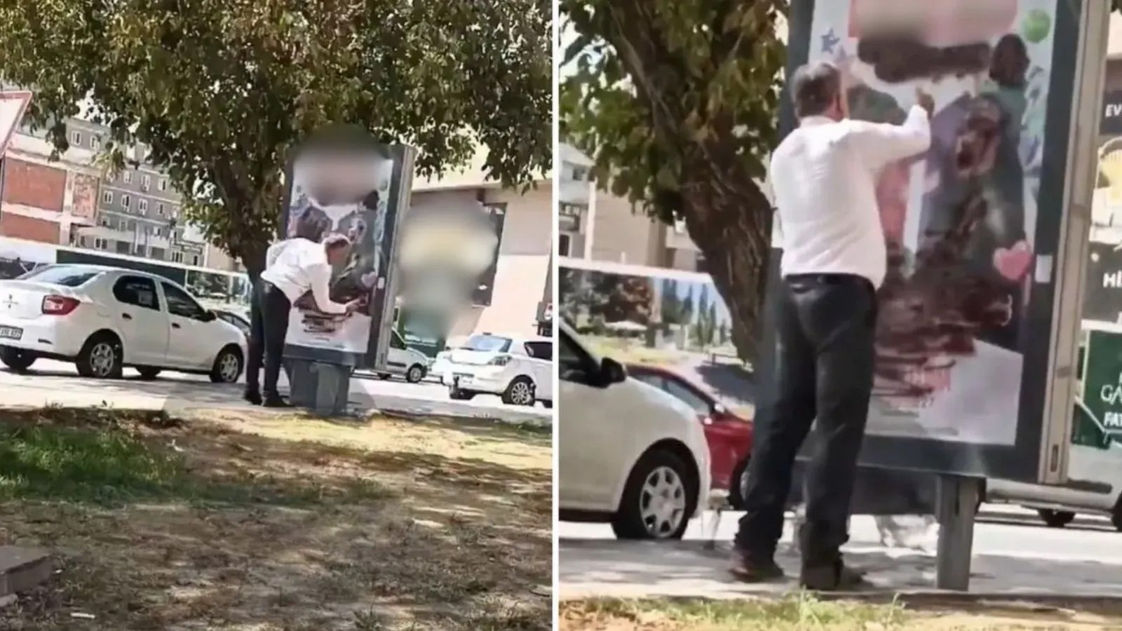 Reklam panosunu sprey boyayla kapattı!