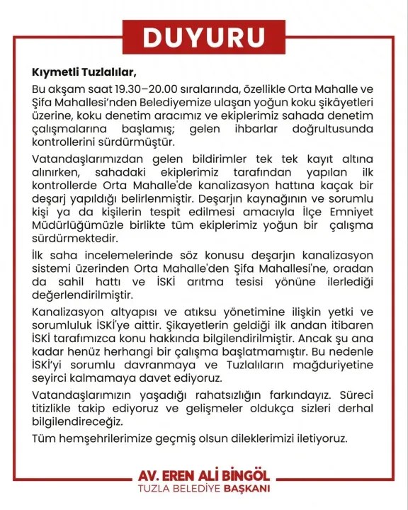 Yoğun kokunun nedeni kaçak deşarj çıktı!