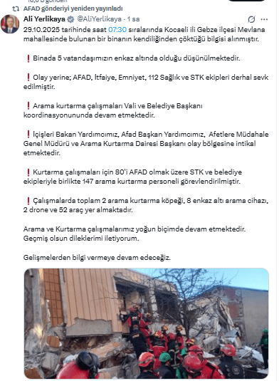 Bakan Yerlikaya: Arama Kurtarma Çalışmaları Yoğunlaştı!