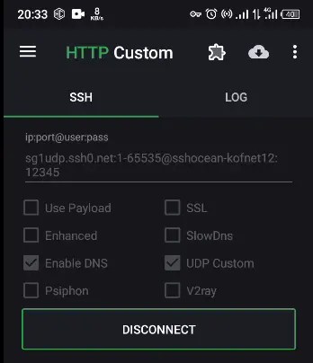 Configuring UDP on HTTP Custom