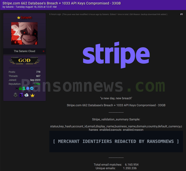 Stripe 泄露5万枚商户API密钥!