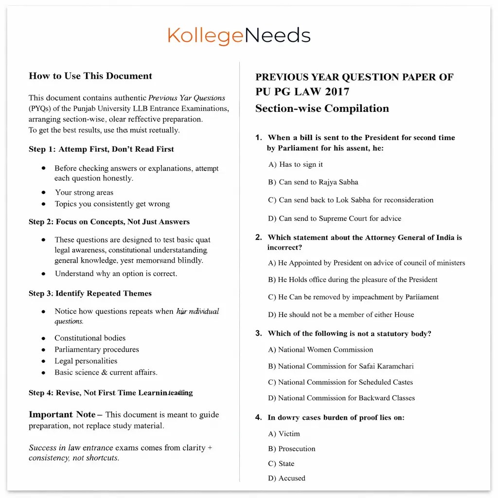 PANJAB UNIVERSITY LAW ENTRANCE EXAM PYQS