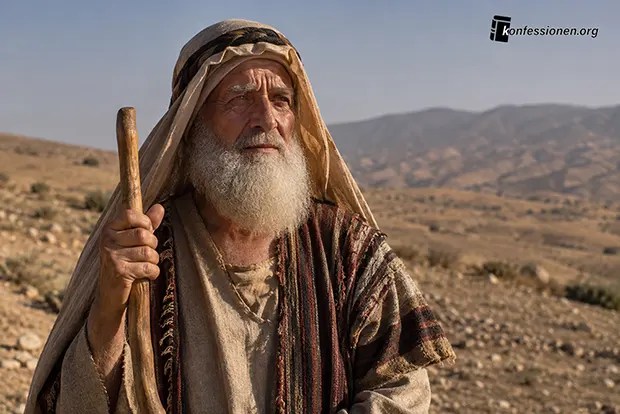 Abraham mit Wanderstock in der Wüste