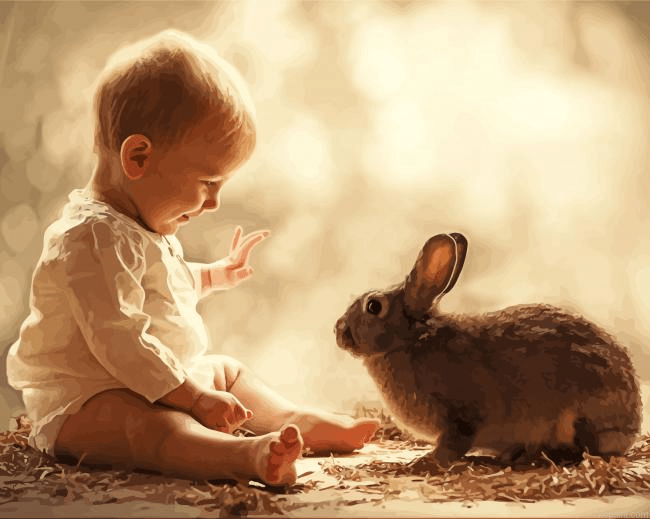 Baby Child With Rabbit Paint By Numbers
