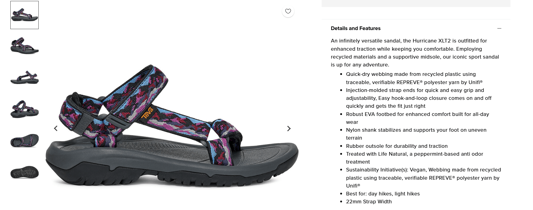 product description of Teva sandals