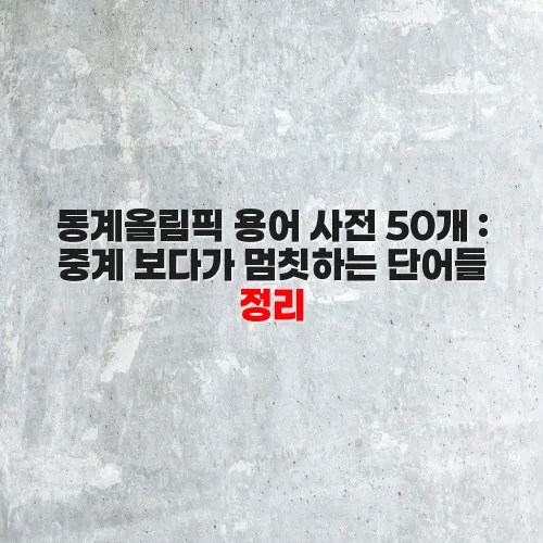 동계올림픽 용어 사전 50개 : 중계 보다가 멈칫하는 단어들 정리
