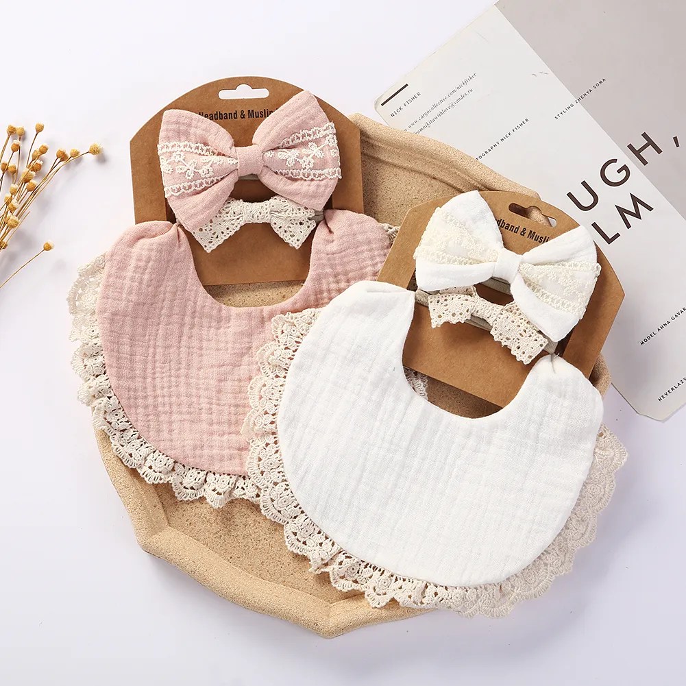 3Pcs/Set Solid Muslin Cotton Bamboo Baby Bib