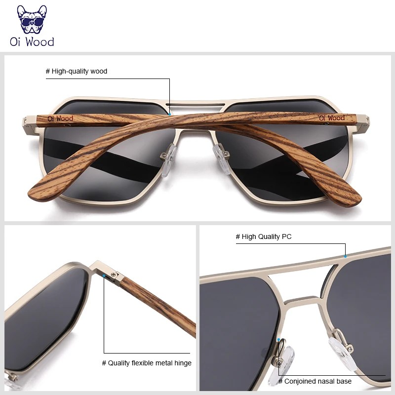Oi Wood High Quality Fashion Alloy Wooden Polarized Sunglasses Uv400